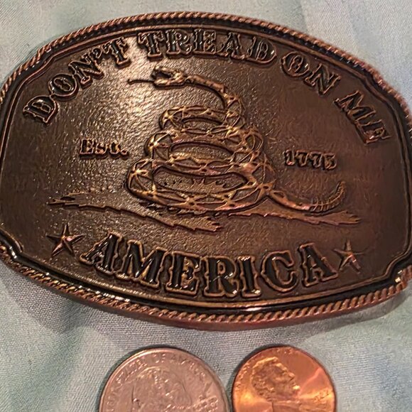 Vintage Metal Belt Buckle, Montana Silversmiths, Don't Tread On Me, America - Picture 1 of 5
